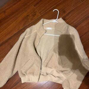 vestique Plush Cream Teddy crop Zip Jacket